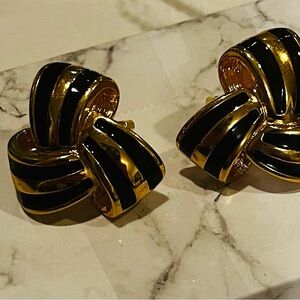 Gold and Black Knot Clip-On Earrings - Elegant Women’s Jewelry
